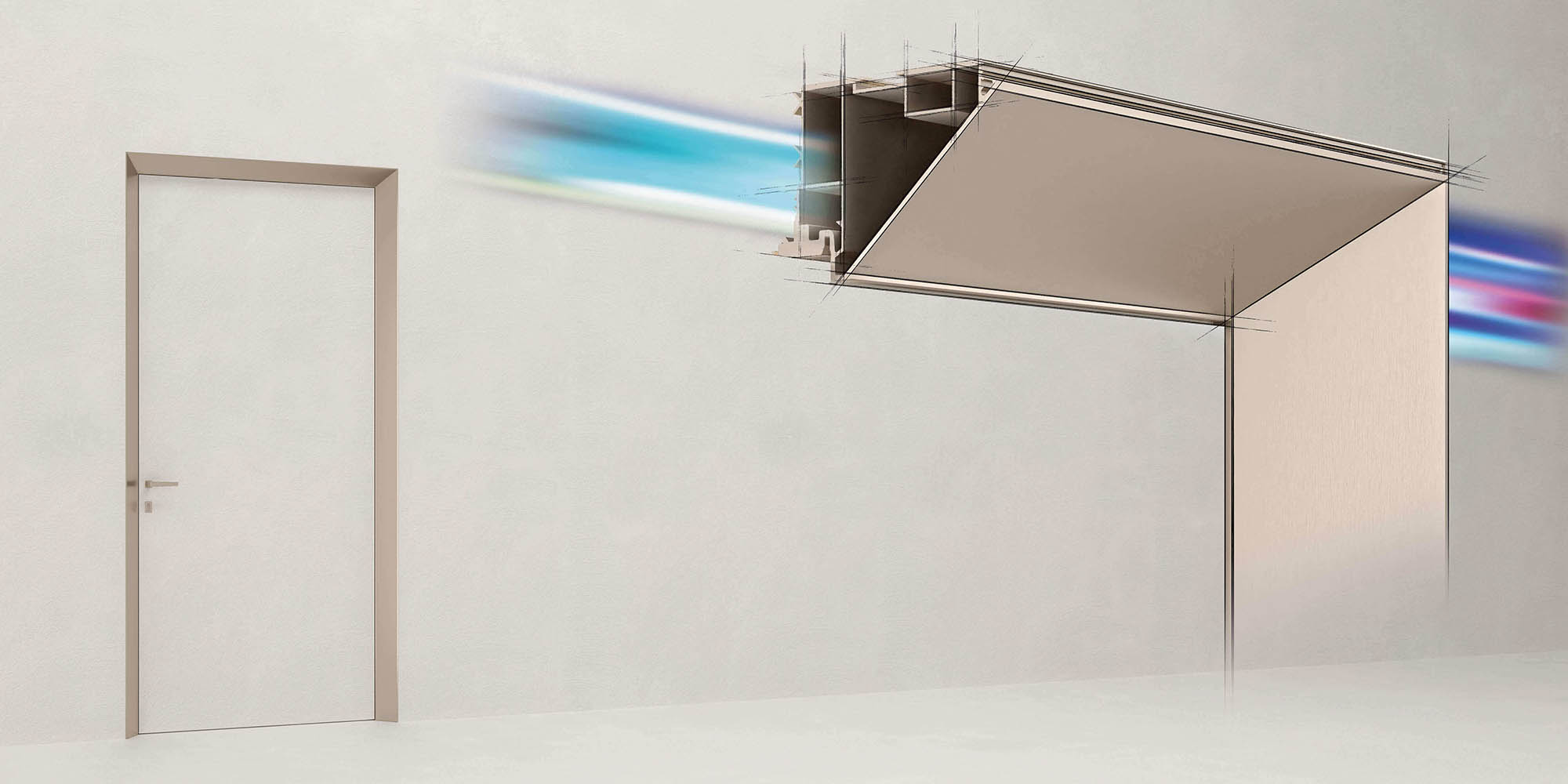 Drehflügeltür des Systems Eclisse 40 mit Detailansicht der abgeschägten Zarge
